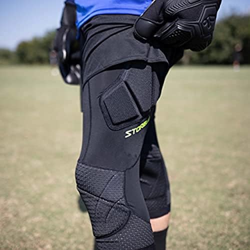 Storelli BodyShield 3/4 Goalkeeper Leggings 2 High-Impact Protection Sweat-Wicking UV-Resistant Athletic Bottoms For Soccer & Heavy-Duty Sports Black Youth Large