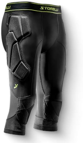 Storelli BodyShield 3/4 Goalkeeper Leggings 2 High-Impact Protection Sweat-Wicking UV-Resistant Athletic Bottoms for Soccer & Heavy-Duty Sports Black Small