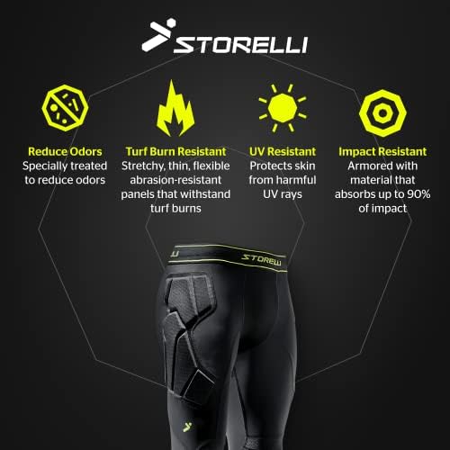 Storelli BodyShield Goalkeeper Leggings 3 High-Impact Protection Sweat-Wicking UV-Resistant Athletic Bottoms For Soccer