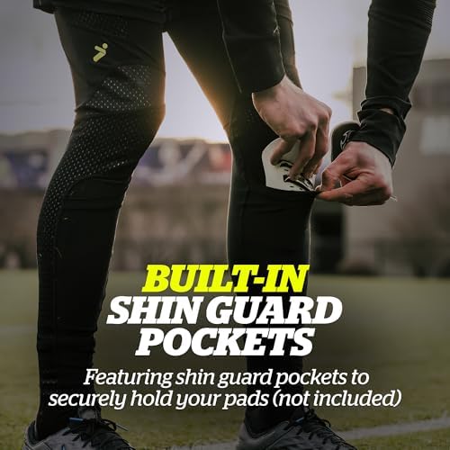 Storelli BodyShield Turf Burn Compression Men's Leggings 2 Soccer Base Layer With Shin Guard Pockets Sports Accessories For Football Baseball Leg Protection Black Extra Large