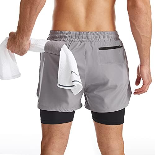 Surenow Mens 2 In 1 Running Shorts Quick Dry Athletic Shorts With Liner Workout Shorts With Zip Pockets And Towel Loop