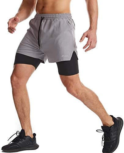 Surenow Mens 2 In 1 Running Shorts Quick Dry Athletic Shorts With Liner Workout Shorts With Zip Pockets And Towel Loop