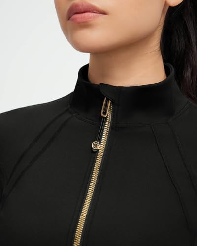 SUUKSESS Women Golden Full Zip Up Workout Cropped Jackets Lightweight Athletic Yoga Tops