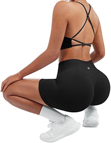 SUUKSESS Women Seamless Workout Sets Strappy Sports Bra High Waist Booty Shorts Outfits
