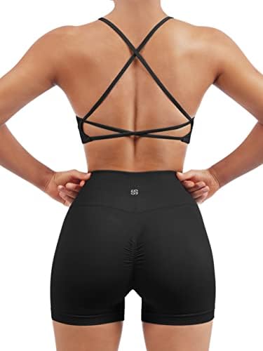 SUUKSESS Women Seamless Workout Sets Strappy Sports Bra High Waist Booty Shorts Outfits