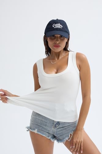 SVALIY Summer Womens Tank Tops 2024 Square Neck Fitted Sleeveless Shirts For Women Ribbed Basic Top