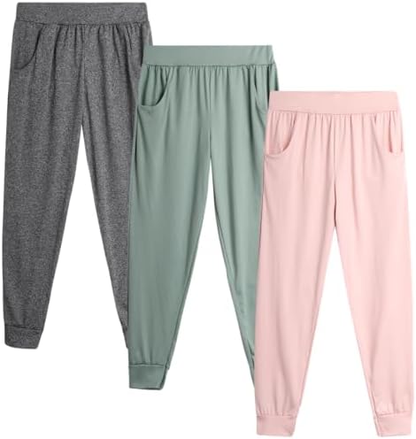Sweet Hearts Girls Sweatpants - 3 Pack Girls' Activewear High Waisted Jogger Pants with Pockets: Made in USA (Sizes: 5-18)