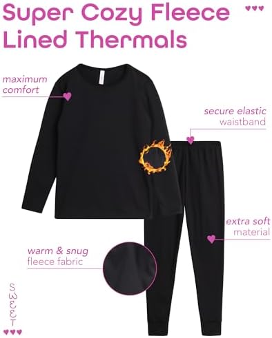 Sweet Hearts Girls Thermal Underwear Set - 2 Piece Fleece Lined Top & Long Johns Thermal Leggings: Made In USA (2T-16)
