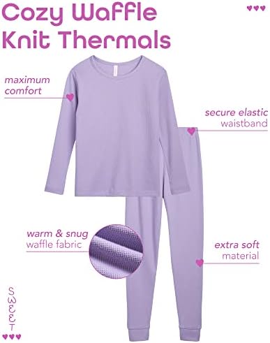 Sweet Hearts Girls Thermal Underwear Set - 6 Piece Waffle Knit Shirt And Long Johns Thermal Leggings: Made In USA (2T-16)