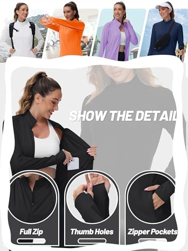 TACVASEN Women's Workout Jackets Lightweight Athletic Jacket Zip Up UPF 50+ UV Protection Long Sleeve Sun Shirt