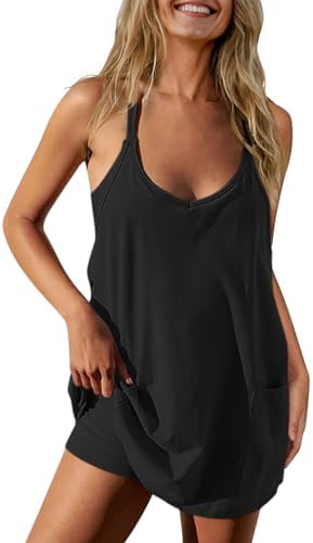 TARSE Athletic Dress for Women Casual Sleeveless Spaghetti Strap Sundress Workout Short Tennis Dress with Pockets