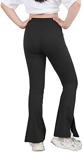 Teen Girls Bootcut Yoga Pants Kids Active Crossover Split Hem Flare Leggings With Pockets