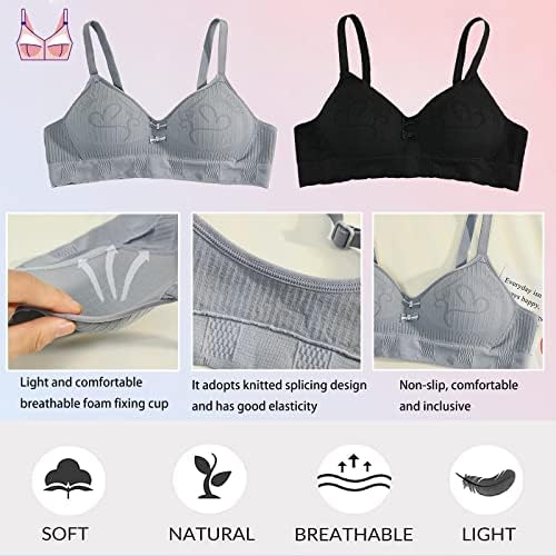 Teen Girls Cotton Bras Breathable Underwear Wire Free Sports Bra With Adjustable Straps Training Bralette