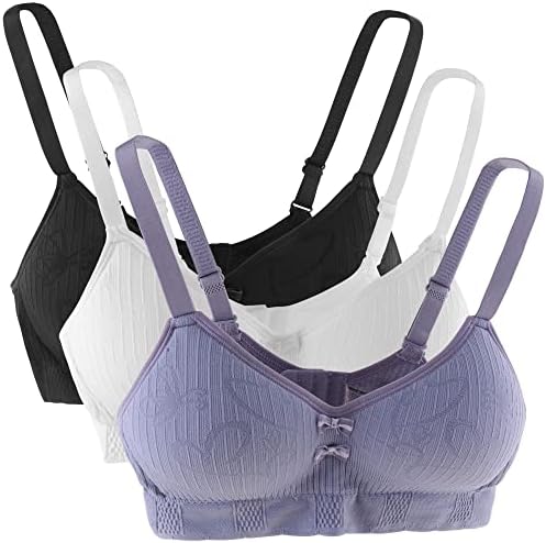 Teen Girls Cotton Bras Breathable Underwear Wire Free Sports Bra with Adjustable Straps Training Bralette