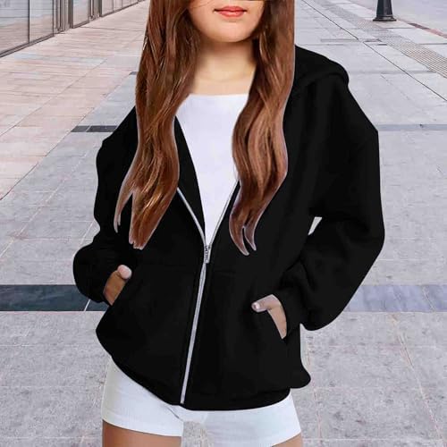 Teen Girls Oversiezd Zip Up Sweatshirts Cute Fleece Kids Hoodies Youth Long Sleeve Fleece Active Sport Jacket Coat