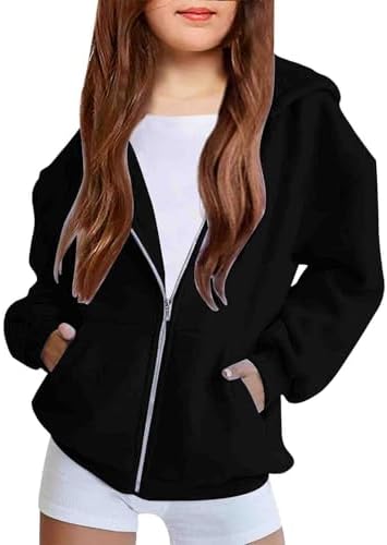 Teen Girls Oversiezd Zip Up Sweatshirts Cute Fleece Kids Hoodies Youth Long Sleeve Fleece Active Sport Jacket Coat