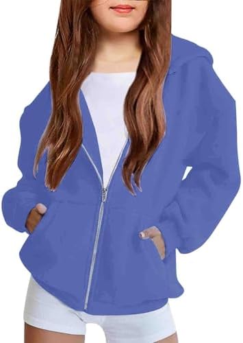 Teen Girls Oversiezd Zip Up Sweatshirts Cute Fleece Kids Hoodies Youth Long Sleeve Fleece Active Sport Jacket Coat