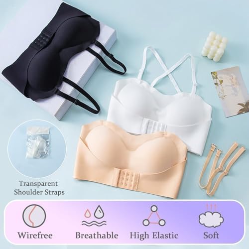 Teen Girls Strapless Bandeau Bra 2 Pack Seamless Underwear Dance Ballet Bralettes For 10-18 Years