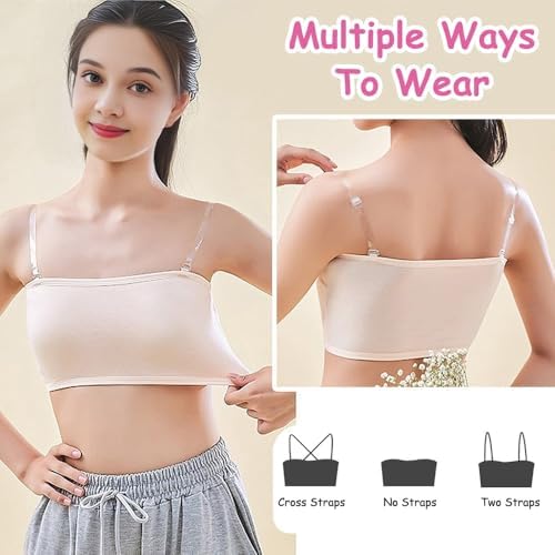 Teen Girls Strapless Bandeau Bra Seamless Underwear With 3 Invisible Strap Bralettes For Kids 10-18 Years