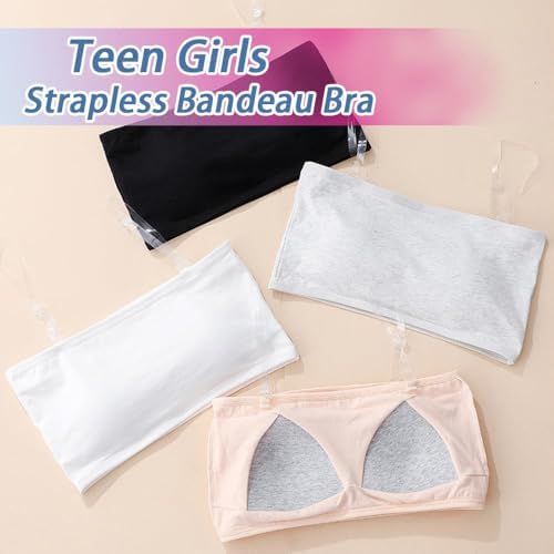 Teen Girls Strapless Bandeau Bra Seamless Underwear With 3 Invisible Strap Bralettes For Kids 10-18 Years