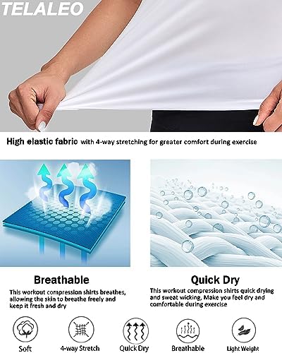 TELALEO 4 Pack Women's Compression Shirt Long Sleeve Performance Workout Baselayer Athletic Top Sports Gear