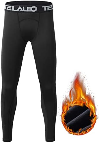 TELALEO Boys' Girls' Long Sleeve Compression Shirts Thermal Fleece Lined Kids Athletic Sports Tops Leggings Baselayer Set