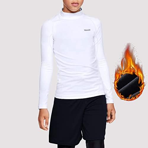 TELALEO Youth Boys' Girls' Thermal Compression Shirt Long Sleeve Fleece Lined Base Layer Athletic Football Undershirt 2 Pack Black/White S