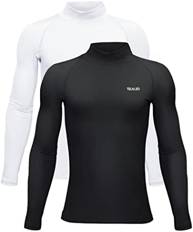 TELALEO Youth Boys' Girls' Thermal Compression Shirt Long Sleeve Fleece Lined Base Layer Athletic Football Undershirt 2 Pack Black/White S