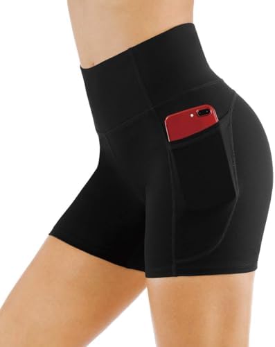 THE GYM PEOPLE High Waist Yoga Shorts For Women's Tummy Control Fitness Athletic Workout Running Shorts With Deep Pockets