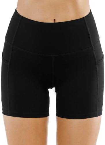 THE GYM PEOPLE High Waist Yoga Shorts For Women's Tummy Control Fitness Athletic Workout Running Shorts With Deep Pockets