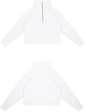 THE GYM PEOPLE Womens' Half Zip Pullover Fleece Stand Collar Crop Sweatshirt With Pockets Thumb Hole