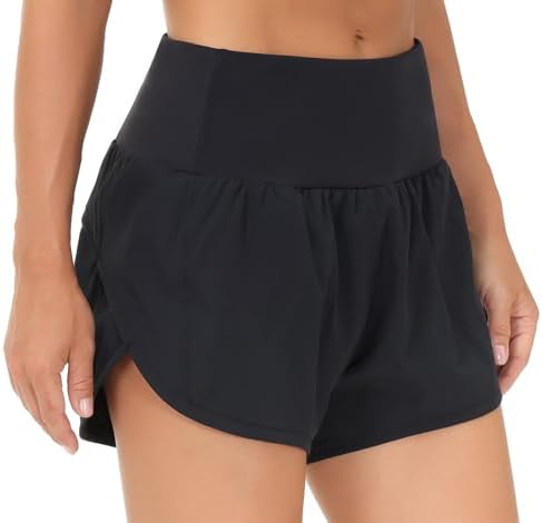 THE GYM PEOPLE Womens High Waisted Running Shorts Quick Dry Athletic Workout Shorts With Mesh Liner Zipper Pockets