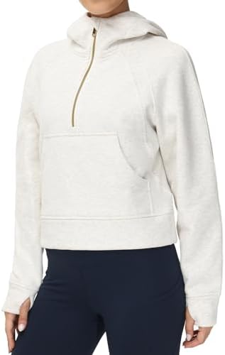 THE GYM PEOPLE Womens' Hoodies Half Zip Long Sleeve Fleece Crop Pullover Sweatshirts With Pockets Thumb Hole
