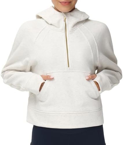 THE GYM PEOPLE Womens' Hoodies Half Zip Long Sleeve Fleece Crop Pullover Sweatshirts with Pockets Thumb Hole