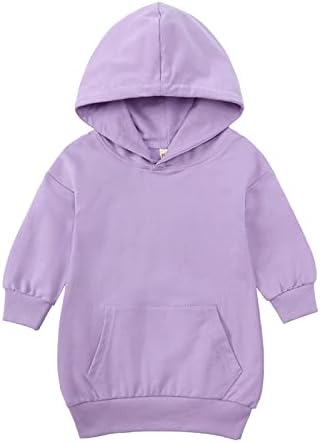 Toddler Baby Girls Long Sleeve Hoodies Dress Fall Trendy Fleece Sweatshirts Outfits Hooded Dresses With Pockets
