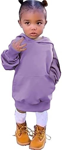 Toddler Baby Girls Long Sleeve Hoodies Dress Fall Trendy Fleece Sweatshirts Outfits Hooded Dresses with Pockets