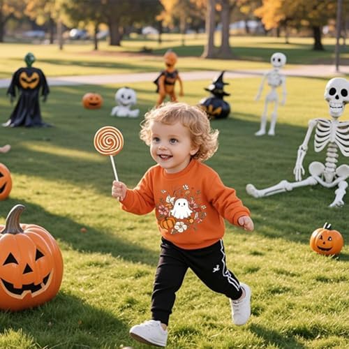 Toddler Halloween Sweatshirt Boys Girls Pumpkin Ghost Dinosaur Graphic Tees Kids Long Sleeve Outfit Tops 2-7t