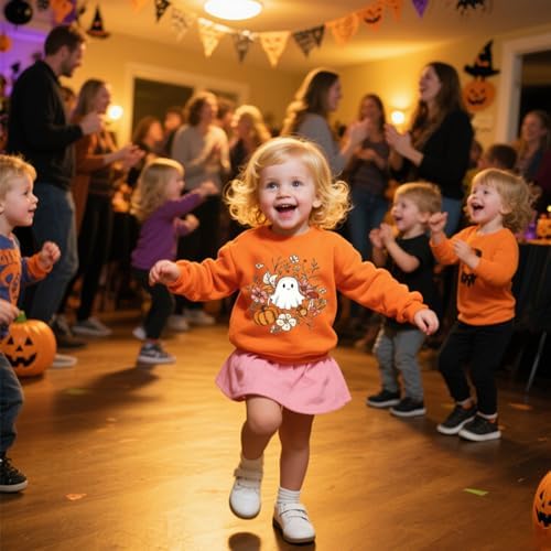 Toddler Halloween Sweatshirt Boys Girls Pumpkin Ghost Dinosaur Graphic Tees Kids Long Sleeve Outfit Tops 2-7t