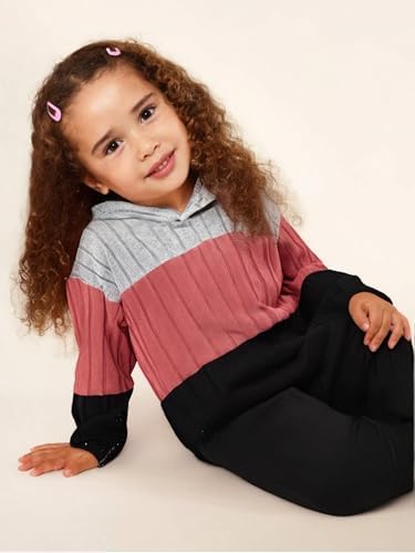 Toddler Kid Girls Clothes Ribbed Color Block Long Sleeve Hoodie Sweatsuit Set Fall Outfits
