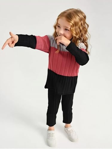 Toddler Kid Girls Clothes Ribbed Color Block Long Sleeve Hoodie Sweatsuit Set Fall Outfits