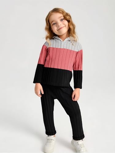 Toddler Kid Girls Clothes Ribbed Color Block Long Sleeve Hoodie Sweatsuit Set Fall Outfits