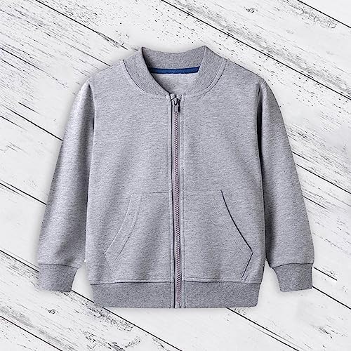 Toddler Kids Full Zip Fleece Hoodless Sweatshirt Long Sleeve Basic Classic Solid Plain Athletic Sport Joggers Jacket