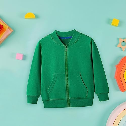Toddler Kids Full Zip Fleece Hoodless Sweatshirt Long Sleeve Basic Classic Solid Plain Athletic Sport Joggers Jacket