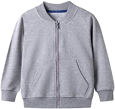 Toddler Kids Full Zip Fleece Hoodless Sweatshirt Long Sleeve Basic Classic Solid Plain Athletic Sport Joggers Jacket