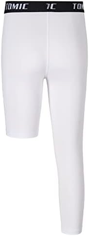 Tomic Youth Boys Kids One Leg 3/4 Leggings Compression Pants For Basketball Soccer Sports Athletic Training Tights Base Layer