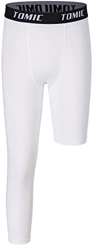 Tomic Youth Boys Kids One Leg 3/4 Leggings Compression Pants for Basketball Soccer Sports Athletic Training Tights Base Layer