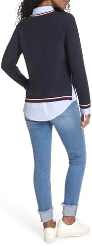 Tommy Hilfiger Womens Long Sleeve Button Up Collared Twofer Sweater