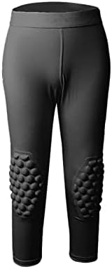 Topeter Youth Basketball Compression Pants With Knee Pads And Butt Pad Kids 3/4 Capri Padded Sport Legging Tights
