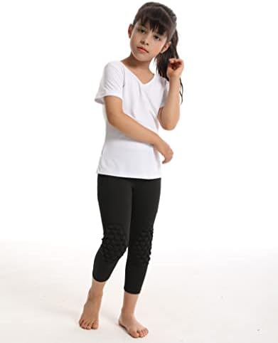 Topeter Youth Basketball Compression Pants With Knee Pads And Butt Pad Kids 3/4 Capri Padded Sport Legging Tights