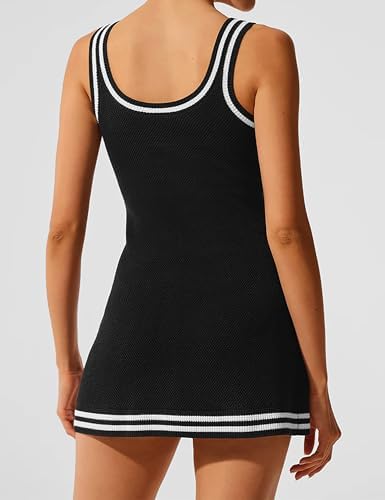 TQD Tennis Dress For Women Athletic Striped Knitted Sweater Tank Mini Active Casual Club Golf Dresses 2025 Trendy